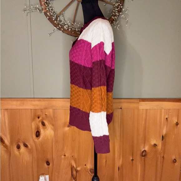 St. John's Bay Pullover Color-block Striped V-Neck Sweater NWT size Small - Picture 2 of 13